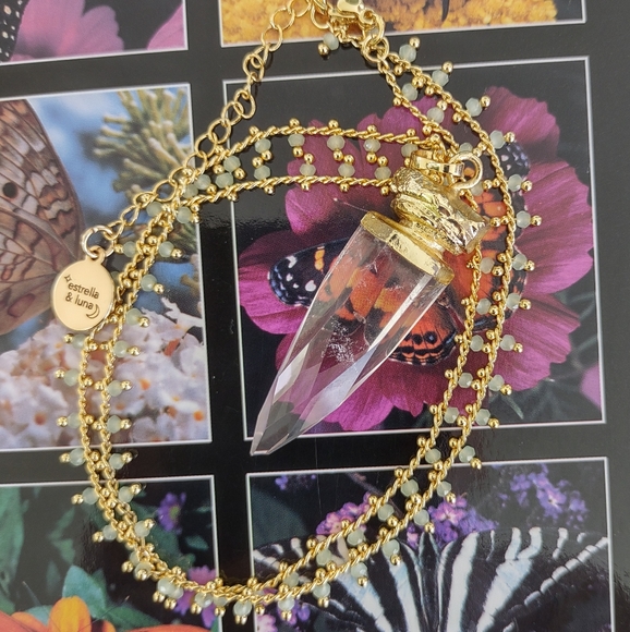 Boho Clear Crystal 22KGP Spike Necklace - Picture 7 of 15